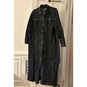 Chicos duster / full length blue denim jacket in US 12